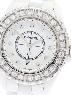 CHANEL J12 White Ceramic Diamond Bezel H2429 Date Quartz Ladies Watch